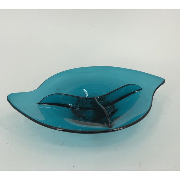 Viking MCM Atomic Glass Teal Bluetique Epic 3 Section Divided Relish Dish 1957 - Picture 4 of 8
